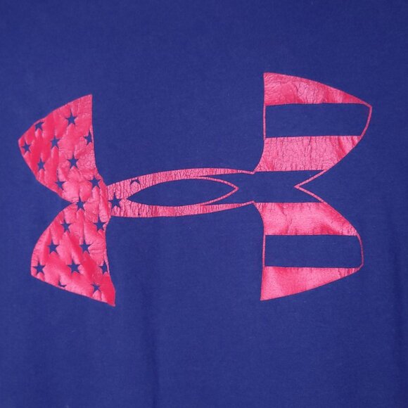 Under Armour Mens Navy T-Shirt With Red Stars & Stripes Logo Large HeatGear - Picture 5 of 7